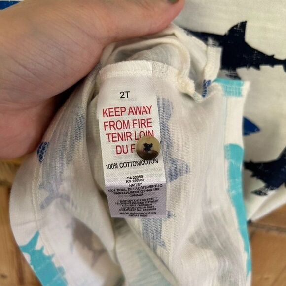 Hatley 2T Shark T-Shirt Blue White Button Chest Short Sleeve Toddler Size 2 Boys - Picture 7 of 7